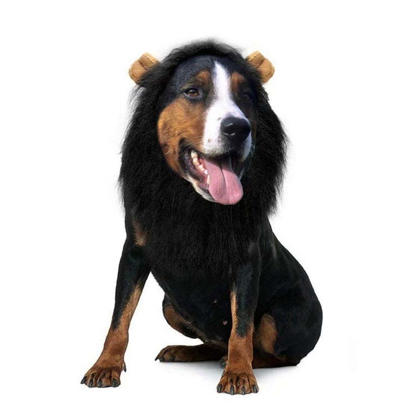 OLLULL Lions Mane for Large Dog Halloween Costumes, Pet Black Wig with Ears - Image 5